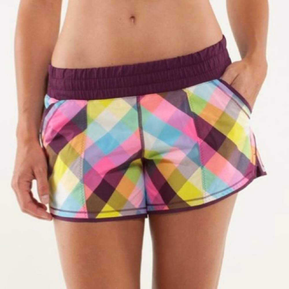 Lululemon Shake & Break Shorts Plaid Sea Check Plumb